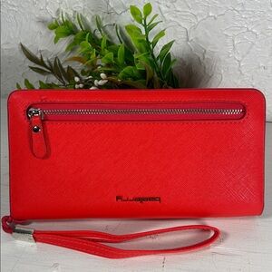 Baellerry Wallet w Wrist Strap Bright Red Vegan Leather Bright Colored Wallet